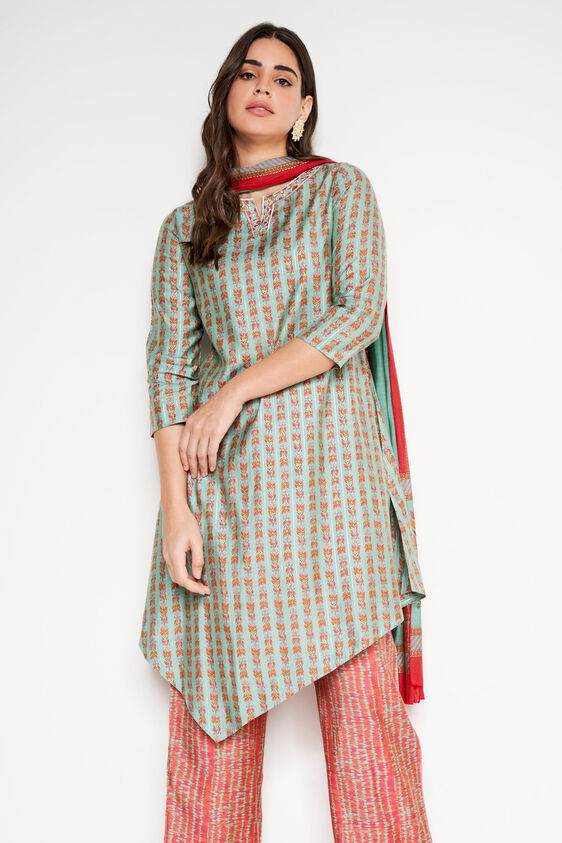 Teal Ethnic Motifs Asymmetric Set of 3, Teal, image 2